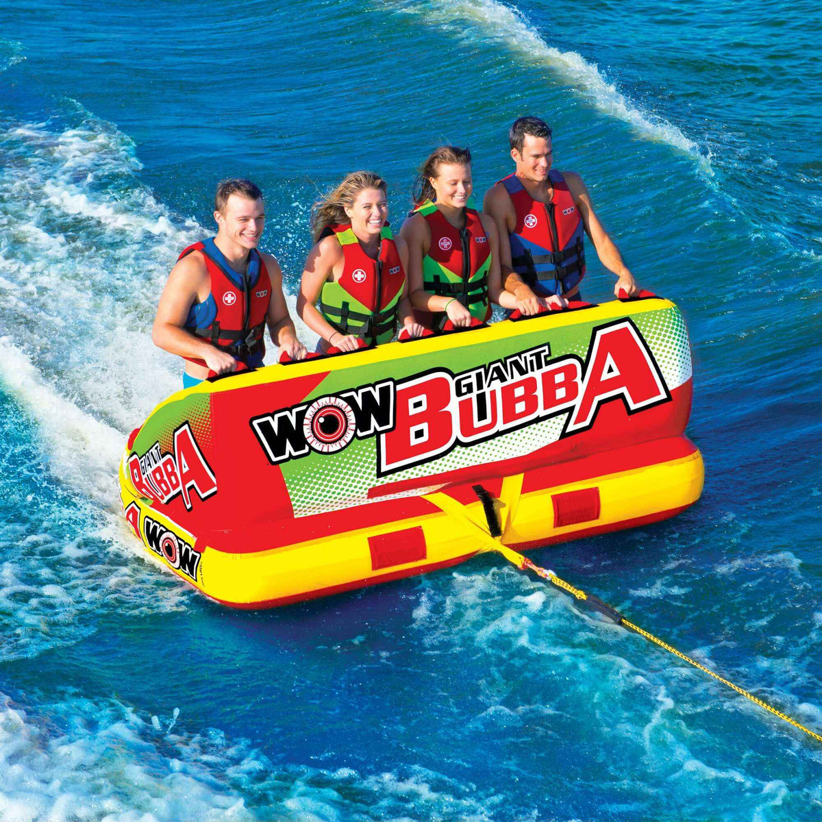Close-up of the Giant Bubba hi-vis towable highlighting safety sidewalls and handles.