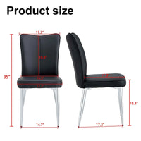 Side view of a black dining chair featuring PU leather curved backrest and metal legs