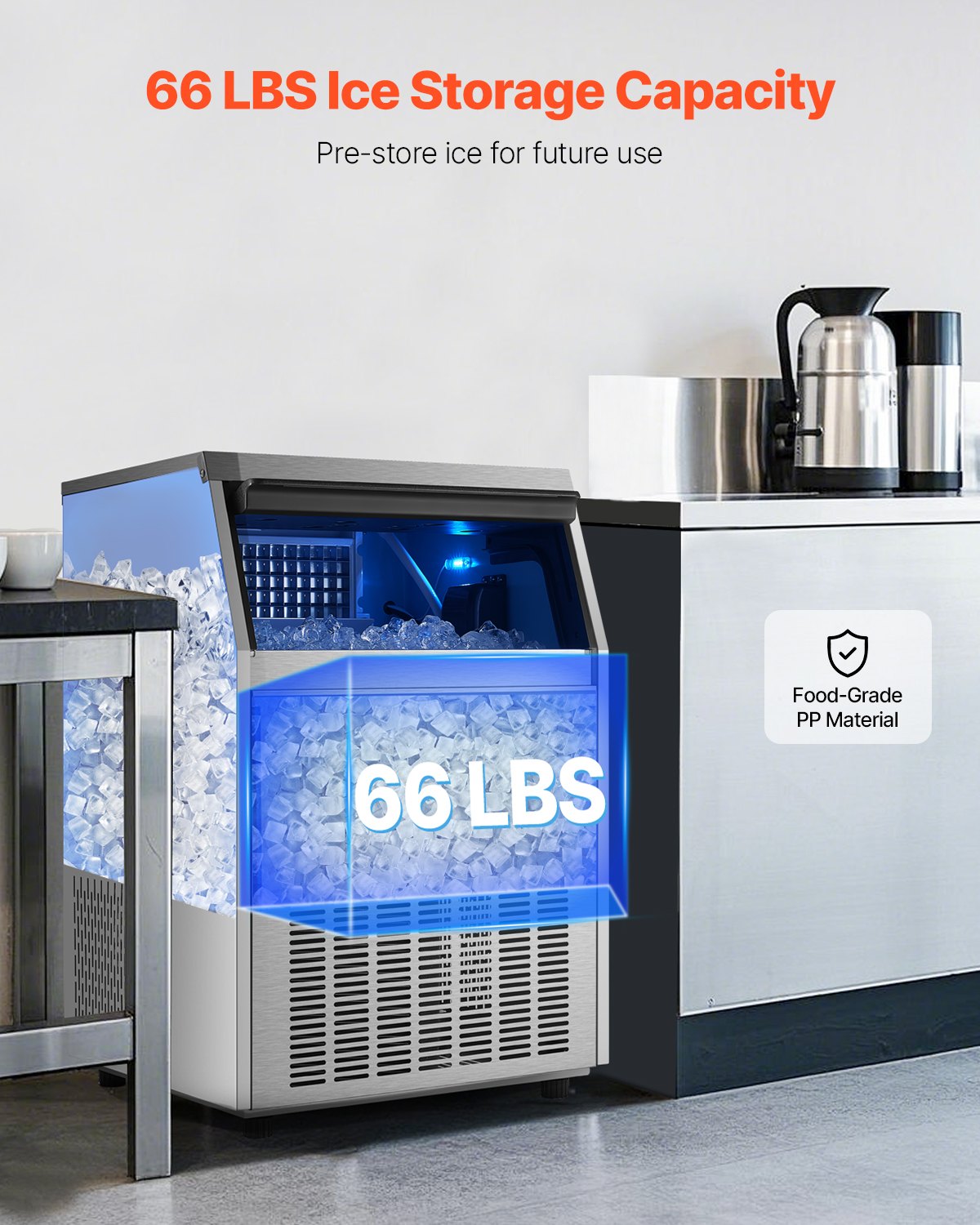160lbs/24H Commercial Ice Maker Machine, 66lbs Storage Capacity Ice