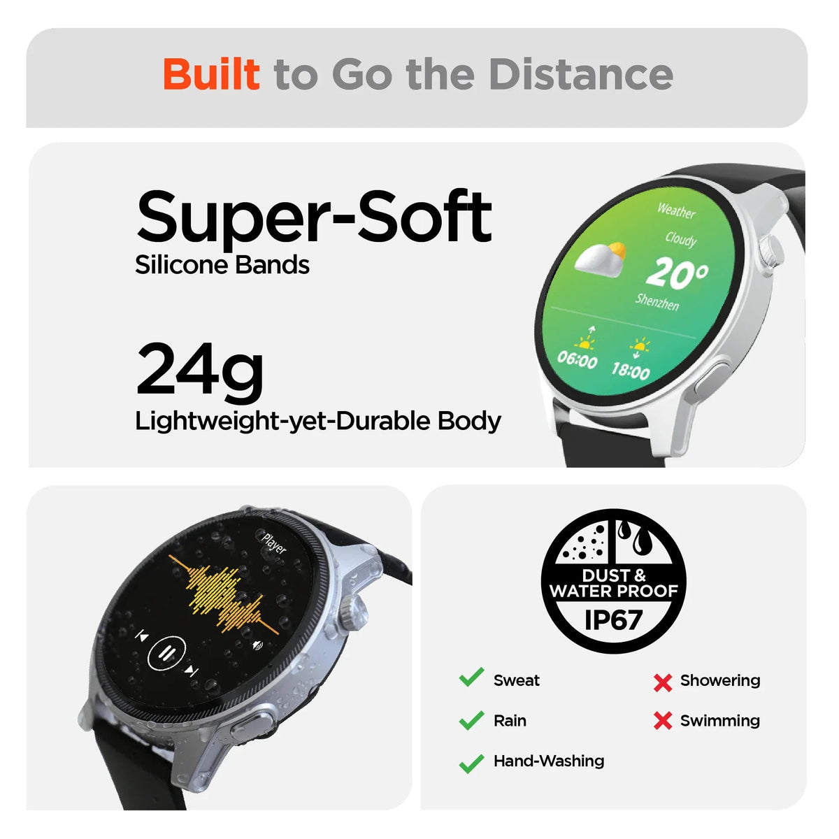 User interacting with HyperGear Smartwatch sleep and health stats on the wrist display.