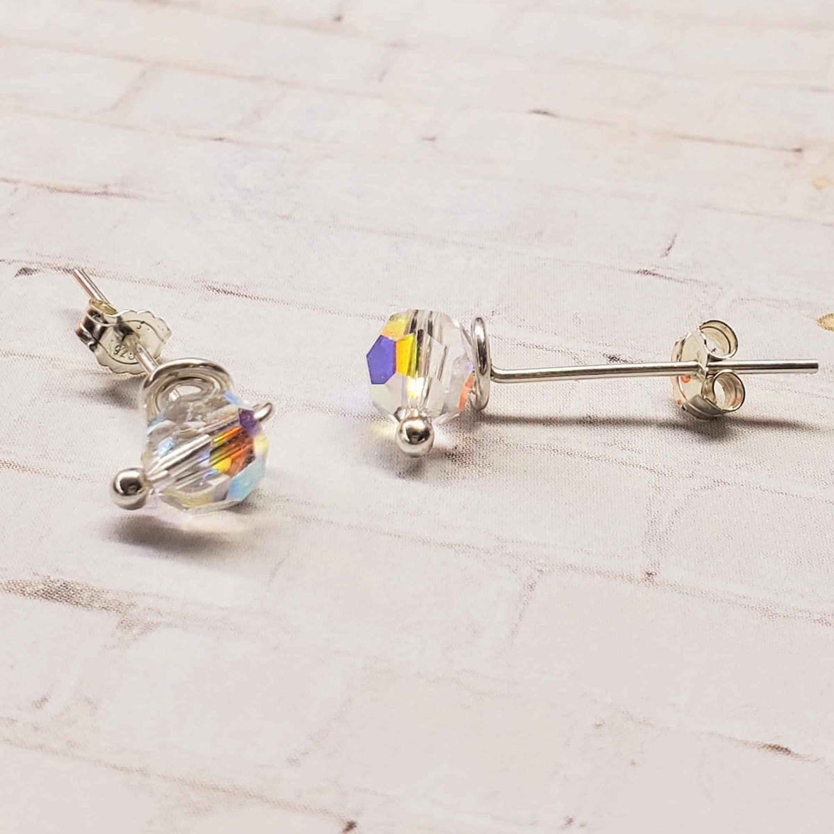 Handmade Sculpted 6mm Silver Spiral Crystal Stud Earrings