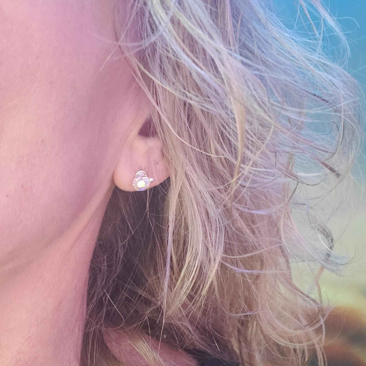 Handmade Sculpted 6mm Silver Spiral Crystal Stud Earrings