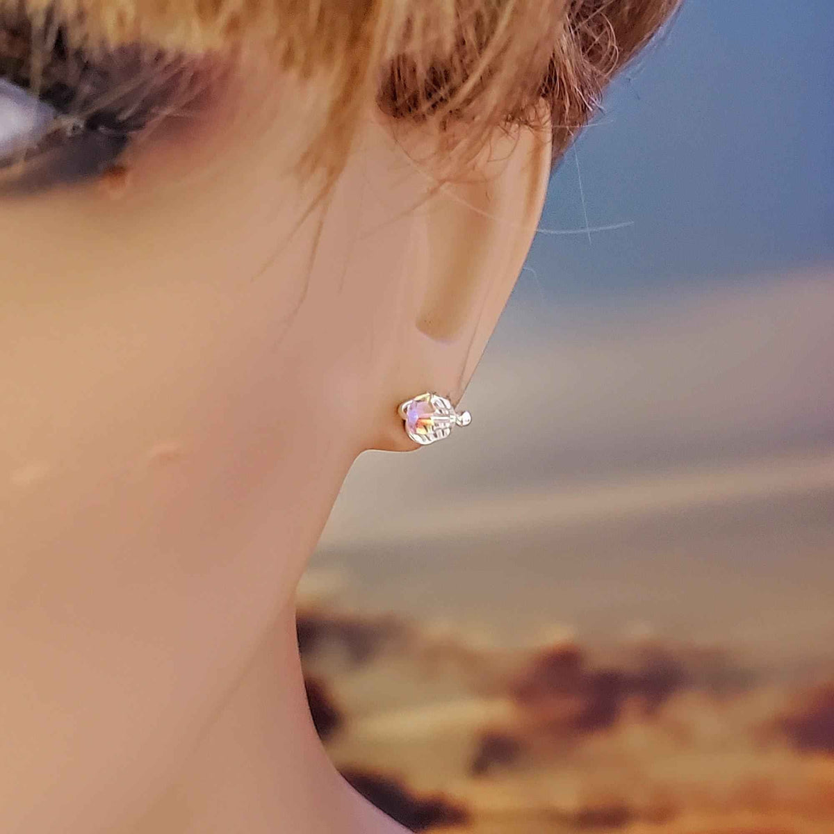 Handmade Sculpted 6mm Silver Spiral Crystal Stud Earrings