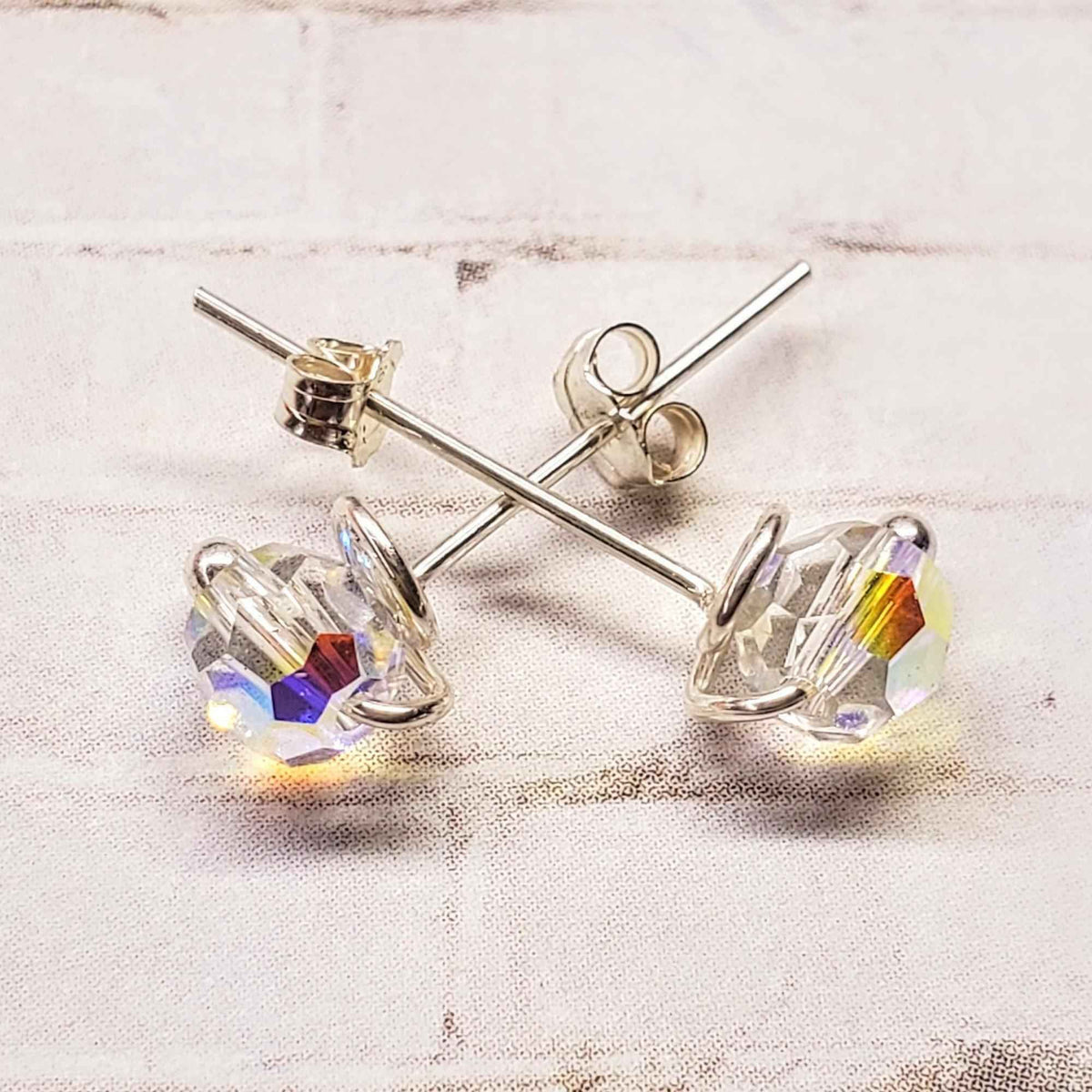 Handmade Sculpted 6mm Silver Spiral Crystal Stud Earrings