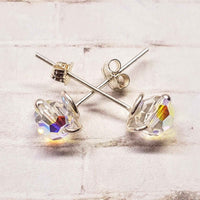 Handmade Sculpted 6mm Silver Spiral Crystal Stud Earrings