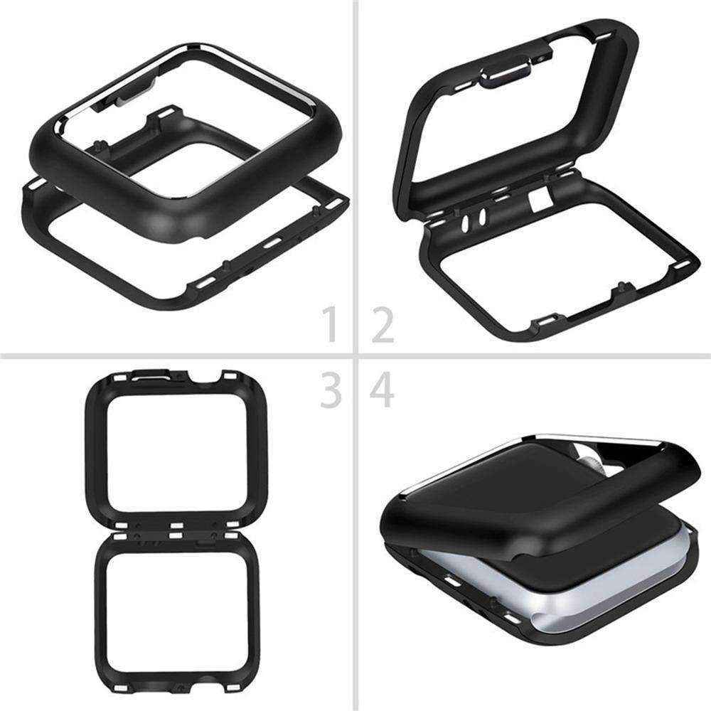 AMZER Armor Aluminum Magnetic Snap Case protecting Apple Watch Series 4, 44mm, with metallic finish.