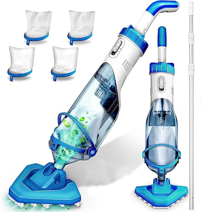 Cordless handheld pool vacuum cleaner with telescopic pole