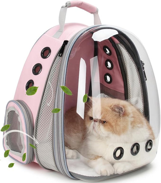 Expandable cat backpack carrier with clear bubble viewing window