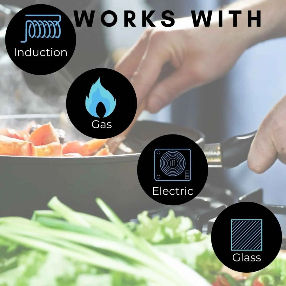 Bottom of Cheftop skillet showing induction-compatible flat base for even heat distribution