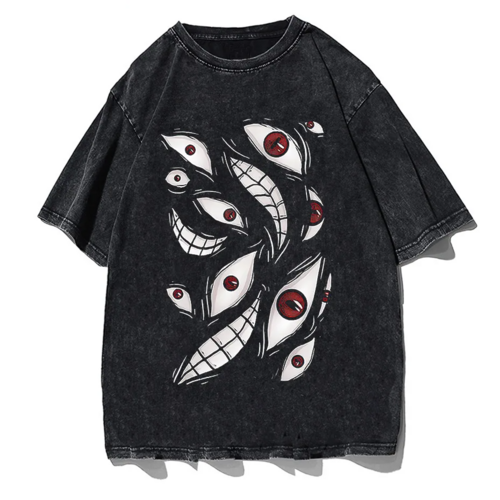 Harajuku Anime Eyes Graphic Washed T-Shirt Men Streetwear Cotton Tee
