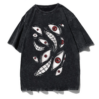 Harajuku Anime Eyes Graphic Washed T-Shirt Men Streetwear Cotton Tee