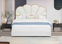 King Size Bed Frame with Drawer, Upholstered Smart Platform Bed with