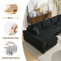 Modern black U-shaped sleeper sofa with corduroy upholstery, pull-out bed, and plush seating for four.
