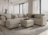 Modular U Shaped Sectional Sofa Grey Velvet With Storage