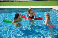 Close-up of ribbed texture on red foam pool noodle showing soft, non-slip surface