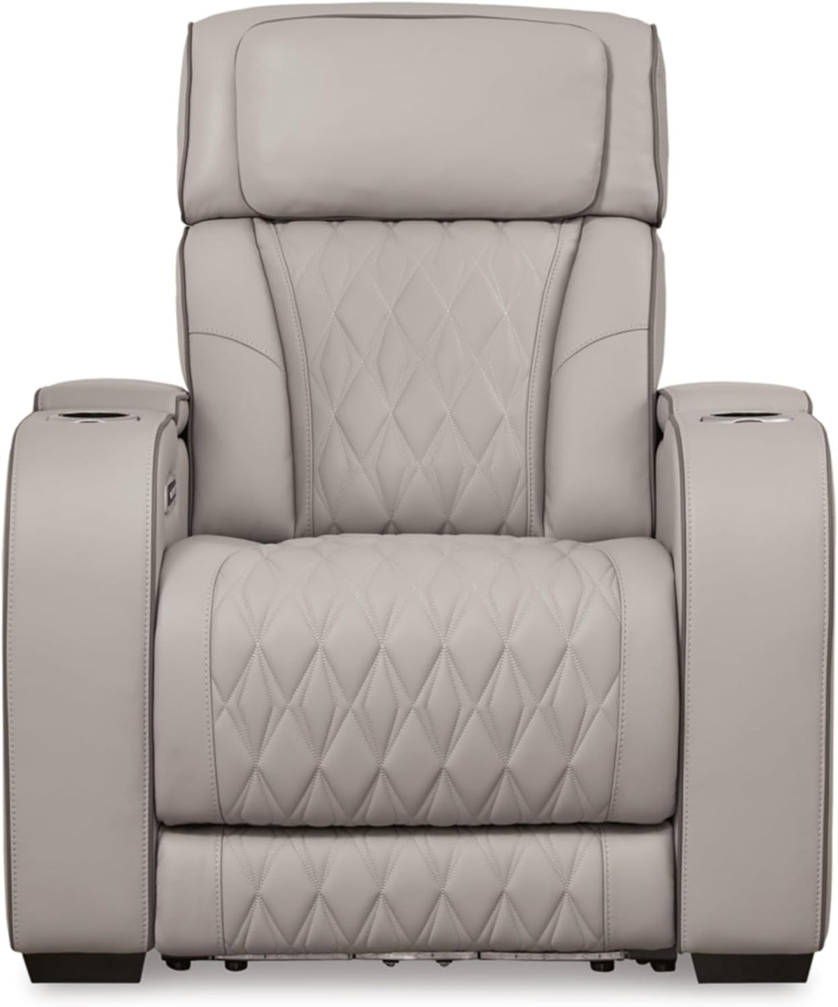 Light Gray Leather Power Recliner With Adjustable Headrest