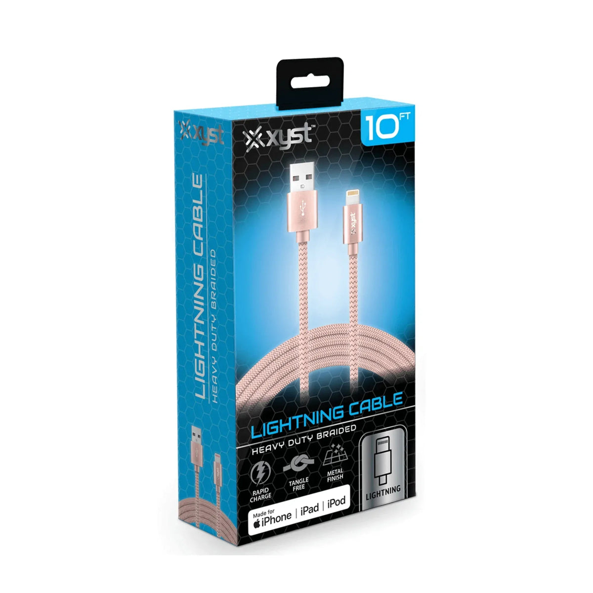 Xyst Charge and Sync USB to Lightning Braided Cable 10Ft - Snagva