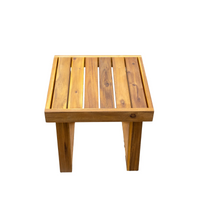 Exploded view diagram showing assembly details of the acacia wood outdoor lounge set.