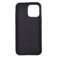 Side angle of leather iPhone case showing precise cutouts for buttons and ports.