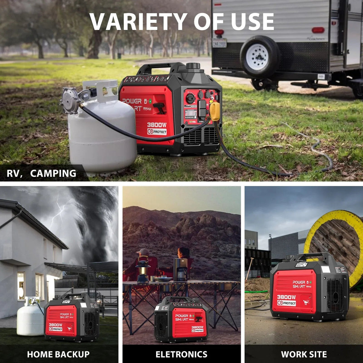 Portable inverter generator being carried by hand, highlighting lightweight design.