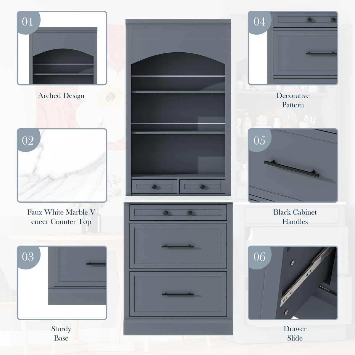 Modern 83.7inch High Kitchen Pantry, Freestanding Tall Kitchen Hutch