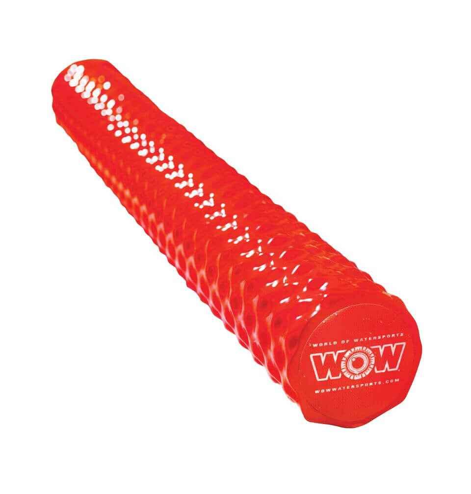 Red extra large foam pool noodle with ribbed texture and vinyl coating for durability