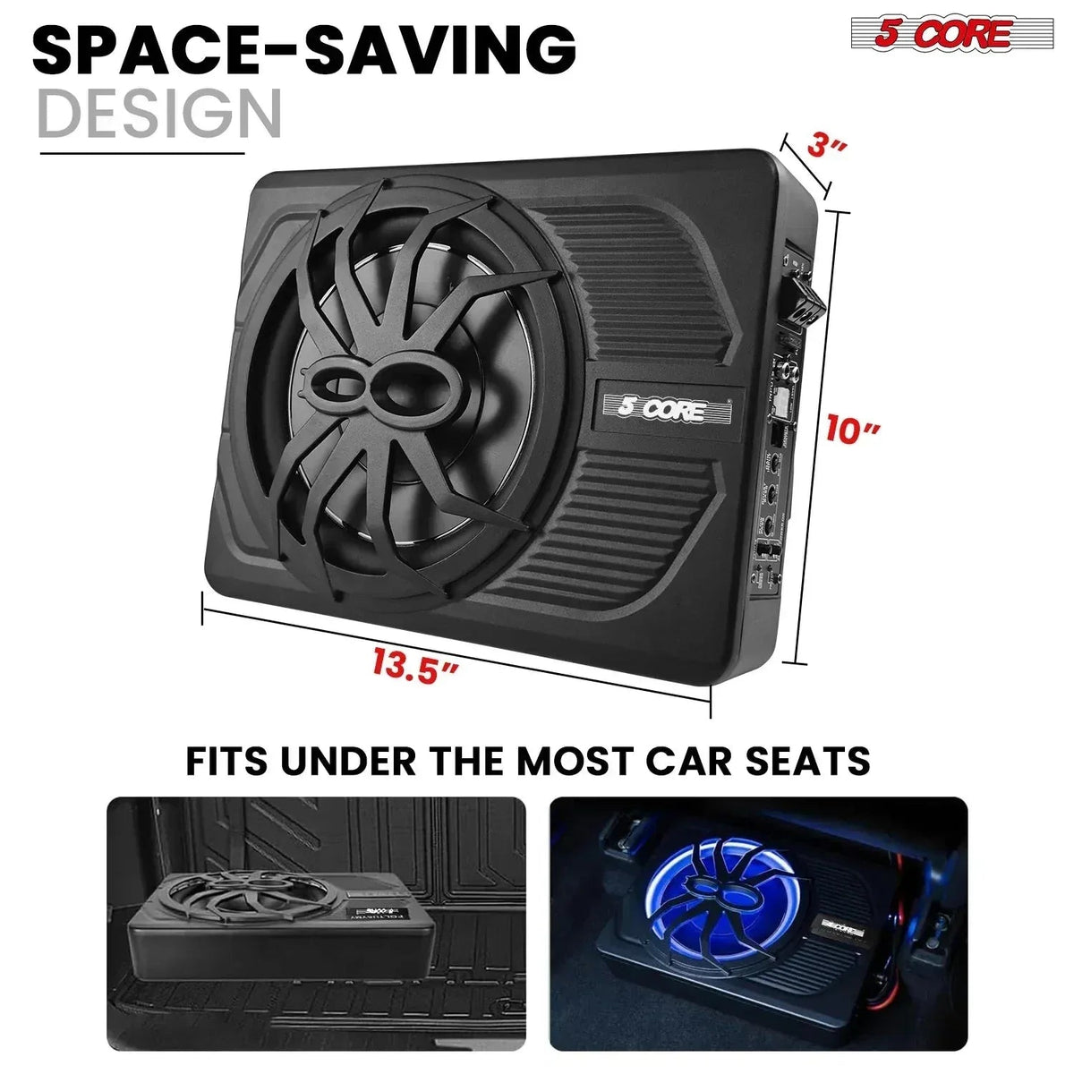 5Core 10 Inch Slim under Seat Car Audio Subwoofer 800W Built in - Snagva