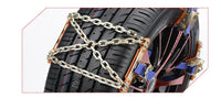 Close-up image of the adjustment lock mechanism on a snow and mud road tire chain.