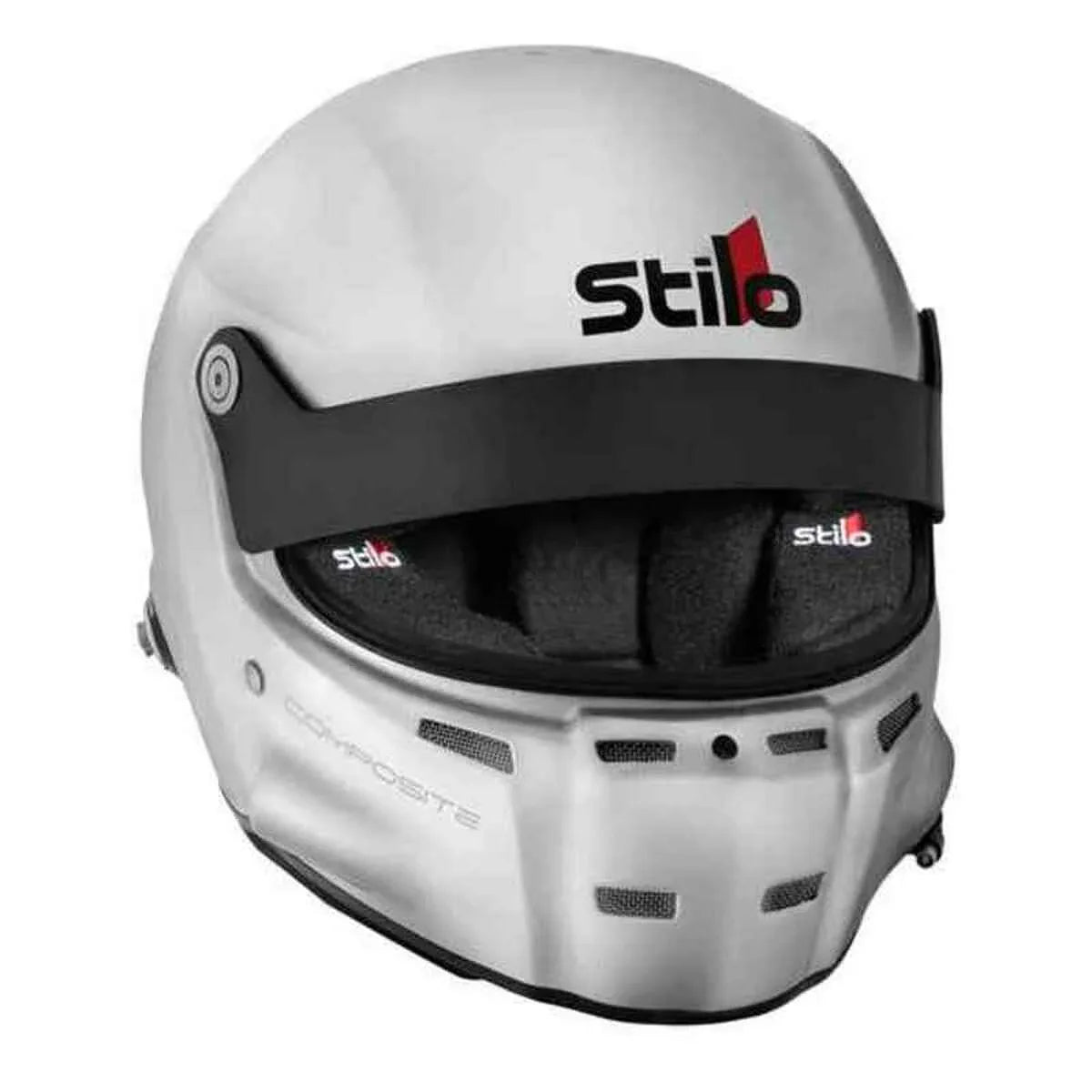 Rear and side view of grey fibreglass kevlar Stilo ST5GT full face helmet.