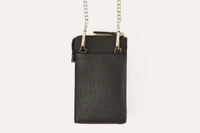 Pink crossbody phone wallet shown from side highlighting slim 1 inch depth.