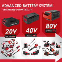 Side view of red cordless self-propelled lawn mower with grass catcher