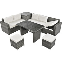 Outdoor 6-Piece All Weather PE Rattan Sofa Set, Garden Patio Wicker