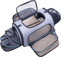 Soft-sided pet travel carrier with 4-side mesh expansion, airline approved