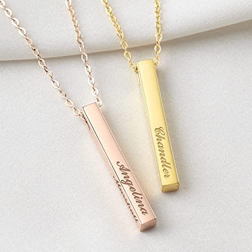 Four-sided personalized mother necklace shown with engraved names and a loving inscription.