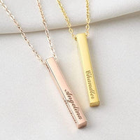 Four-sided personalized mother necklace shown with engraved names and a loving inscription.