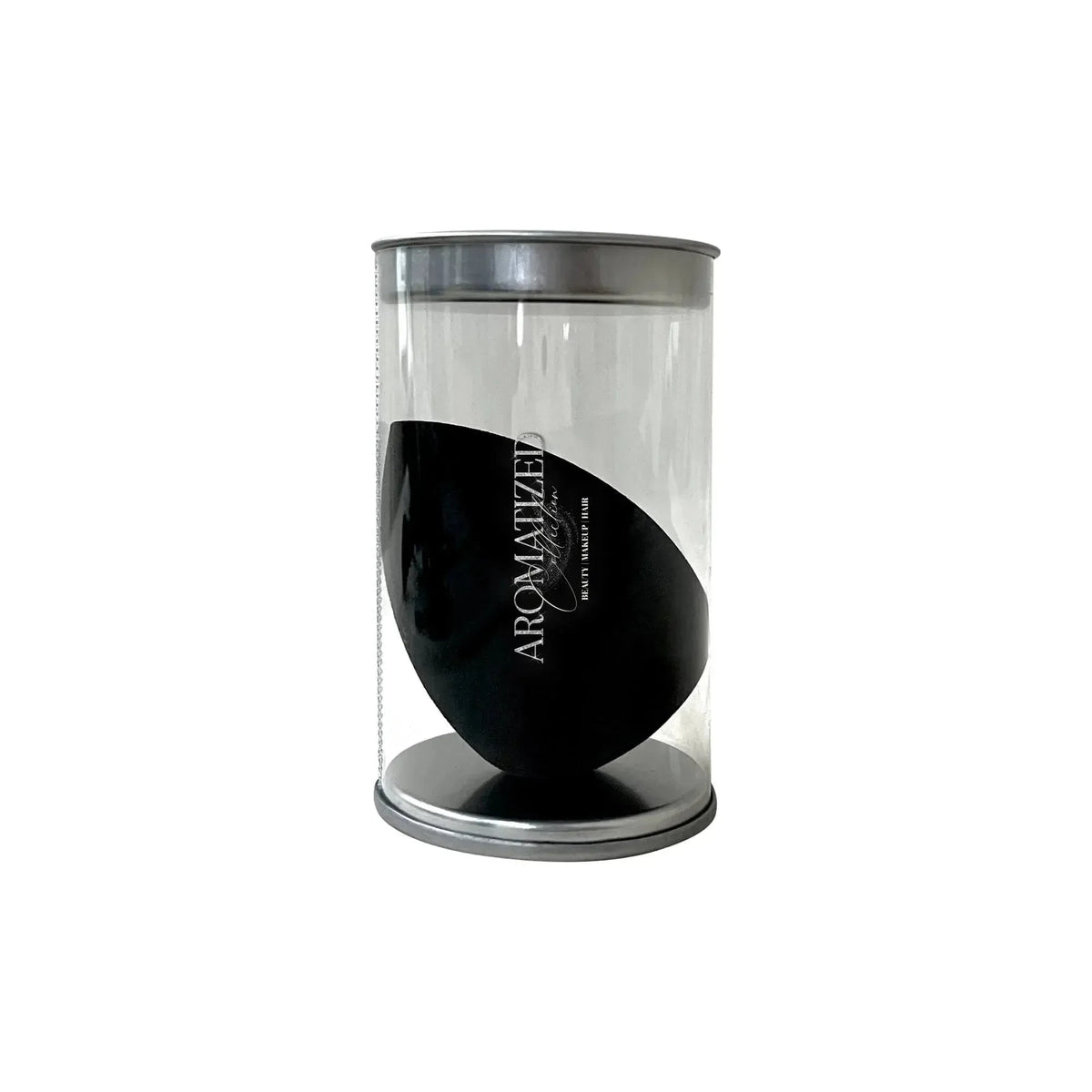 Classic Blender makeup sponge showing its double angled sides and round bottom on a white background.