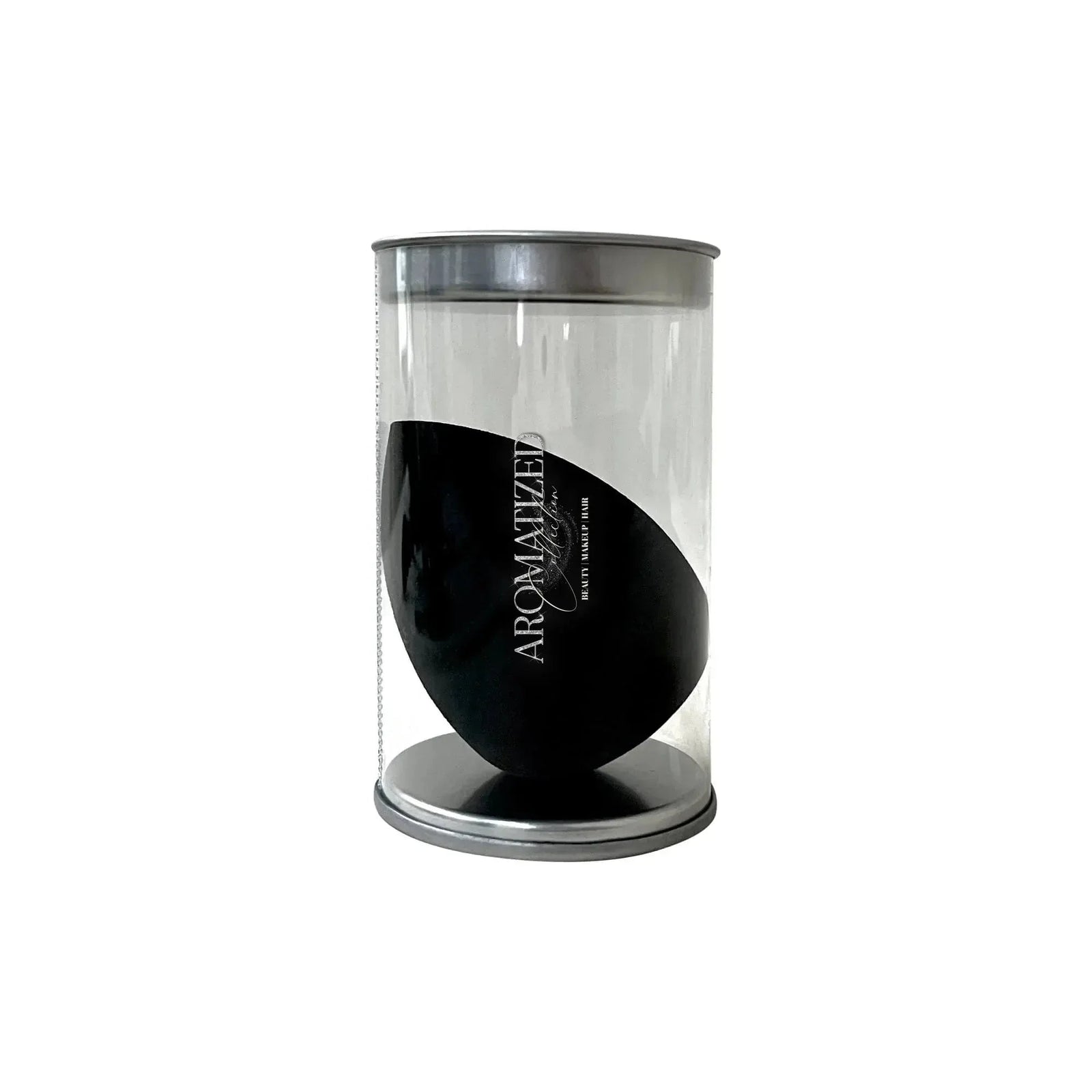 Classic Blender makeup sponge showing its double angled sides and round bottom on a white background.