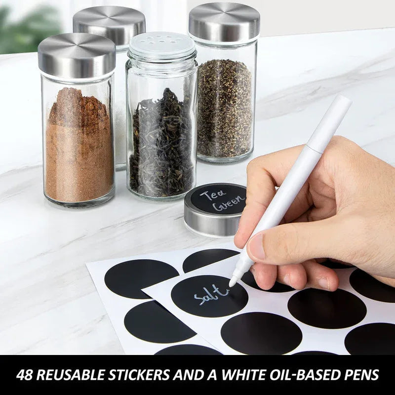 Top view of rotating spice rack with lids featuring metal seals to keep herbs fresh.