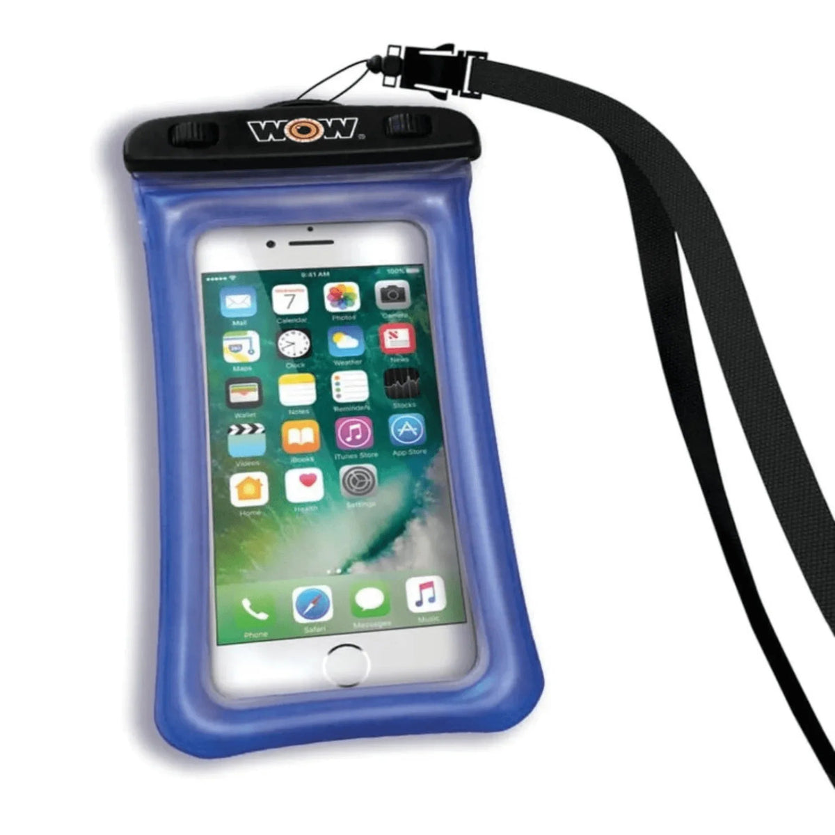 Red and blue waterproof phone holders for smartphones displayed on a white background.
