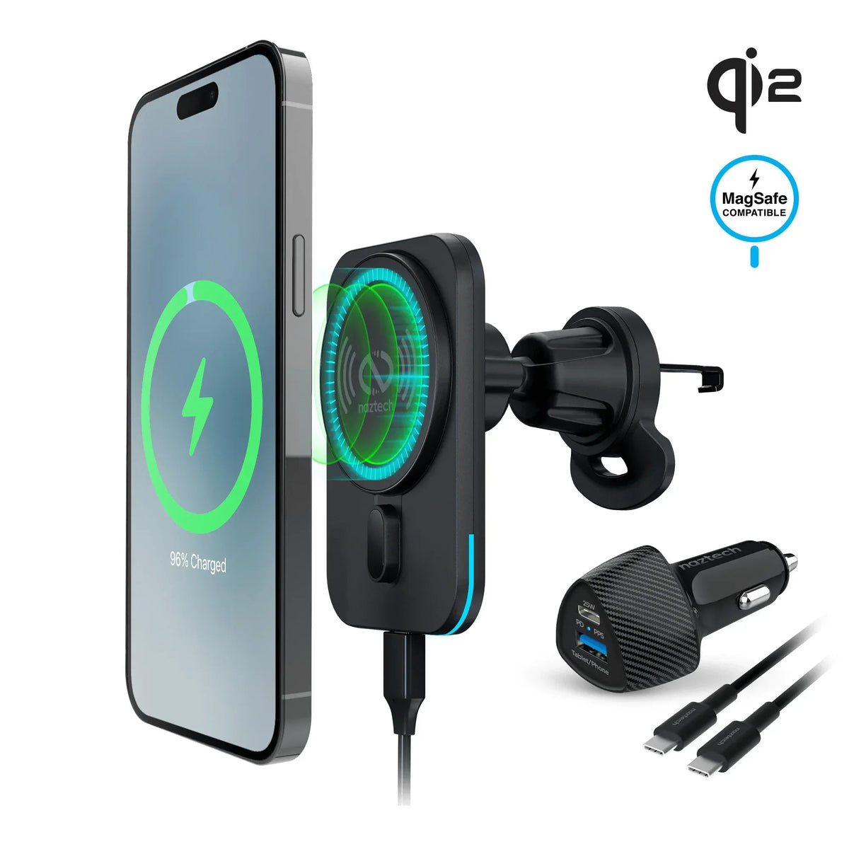 Naztech MagLock CAR 15W Magnetic Wireless Fast Charging Vent Mount - Snagva