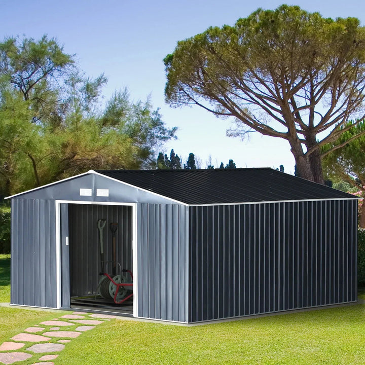 Outsunny 11.2ftx12.5ft Garden Storage Tool Shed Double Sliding Door 4 - Snagva