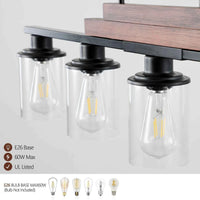 Farmhouse Industrial 5-Light Kitchen Island Pendant Light, Metal Wood