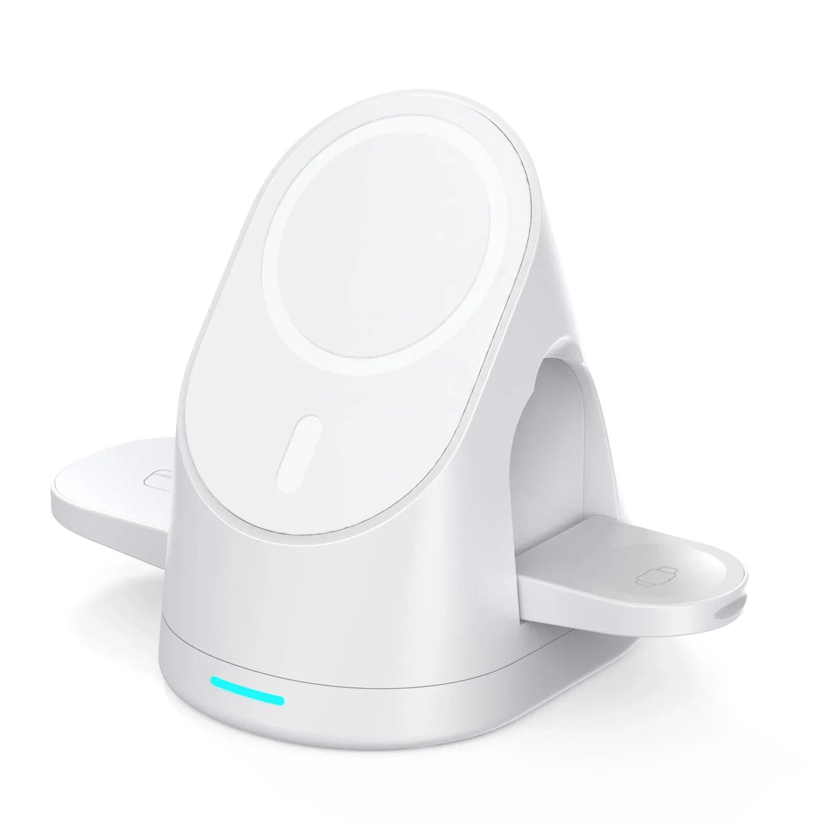 Folded white wireless charger with USB-C cable plugged in for power.