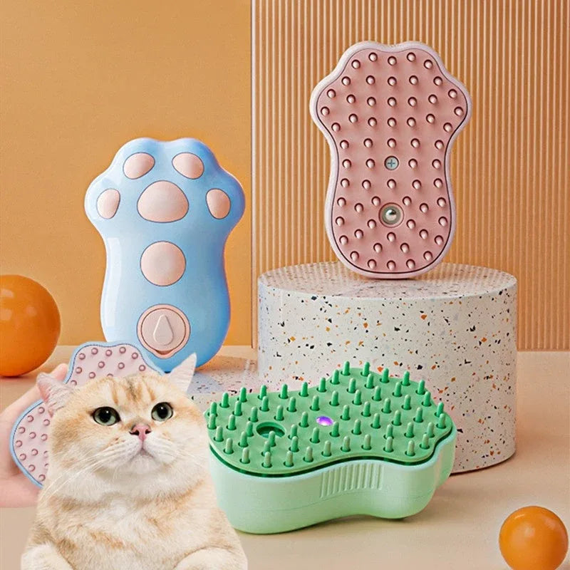 Electric pet grooming comb designed like a cat, shown on a white background.