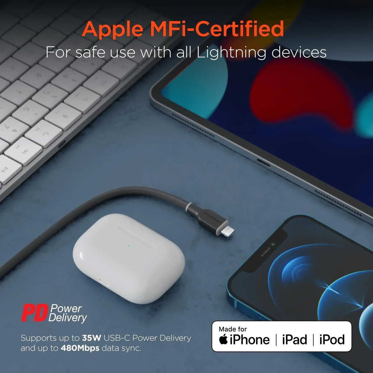 HyperGear Flexi PRO USB-C to Lightning Cable 6ft - Snagva