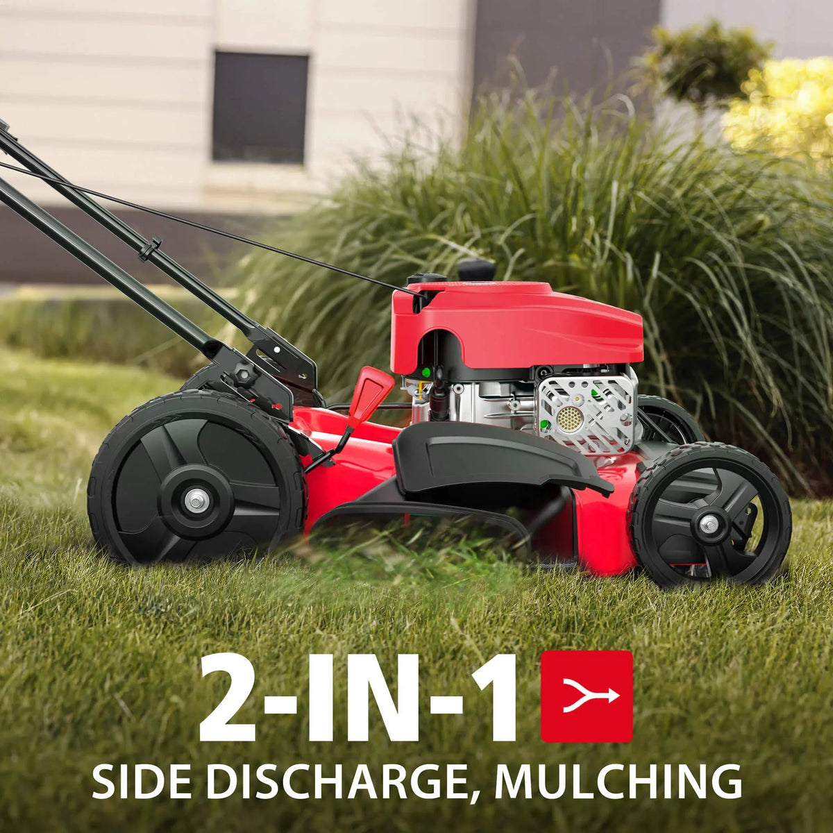 Side discharge chute on the mower for grass clippings during operation.