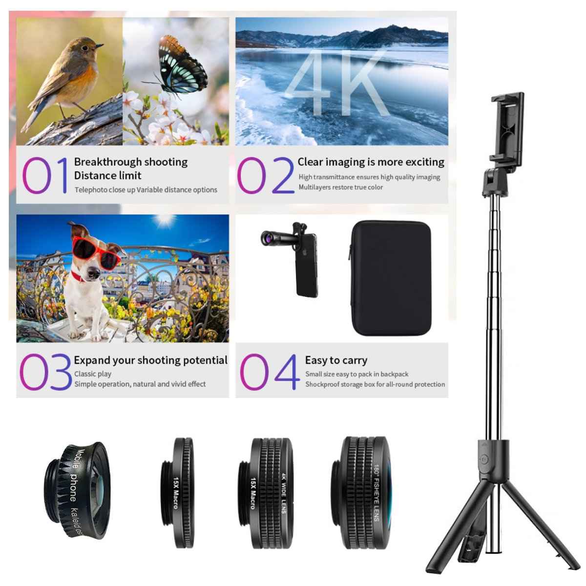 A professional 4K photography bundle with camera, tripod, and accessories arranged neatly on a table.