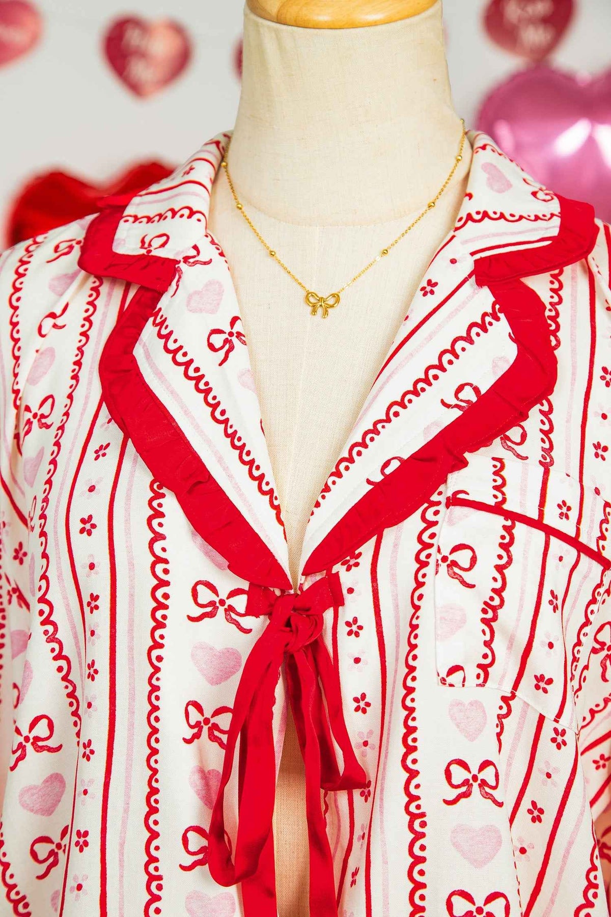 Valentine Heart Bow Shirt and Shorts Pajama Set