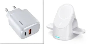 Black 3-in-1 wireless charger charging multiple devices simultaneously.
