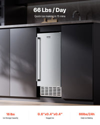 Undercounter Ice Maker 66 Lbs/Day Built-in Ice Maker Machine W/